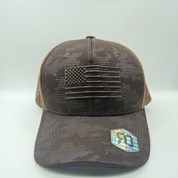Runs Deep Tactical Coyote Tan Camo Trucker Cap with American - Picture 1 of 7